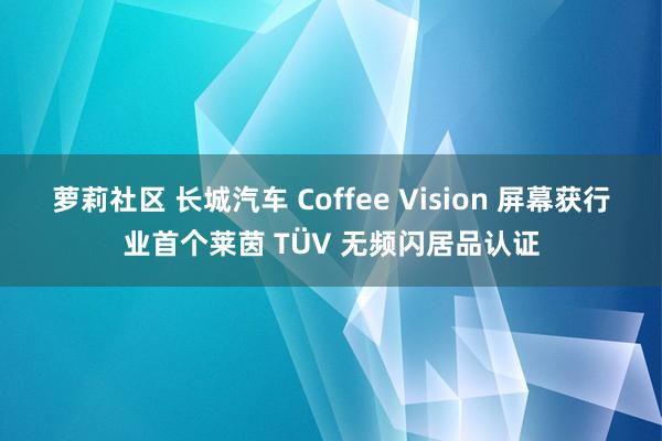 萝莉社区 长城汽车 Coffee Vision 屏幕获行业首个莱茵 TÜV 无频闪居品认证