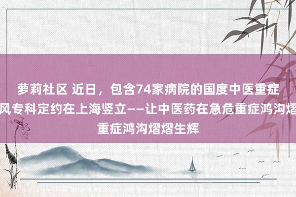 萝莉社区 近日，包含74家病院的国度中医重症医学上风专科定约在上海竖立——让中医药在急危重症鸿沟熠熠生辉